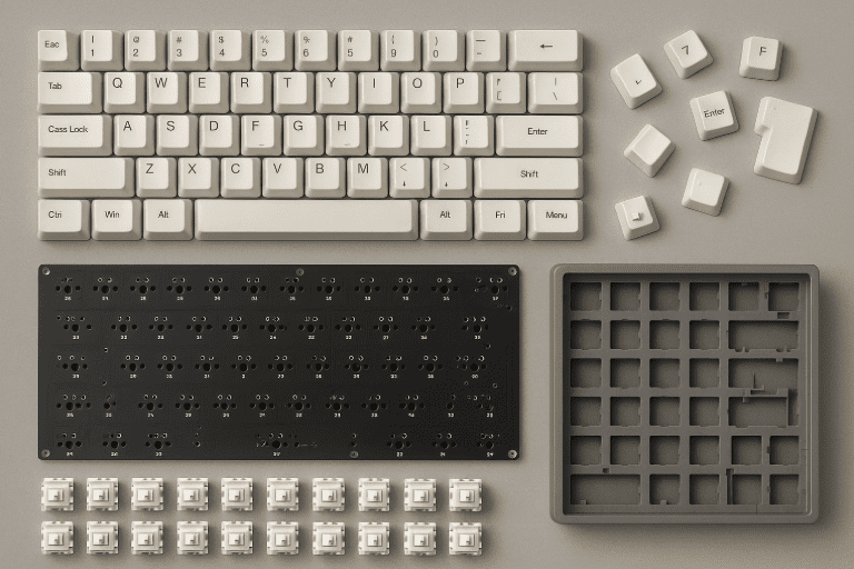 Composants d'un clavier mécanique assemblé avec PCB et keycaps